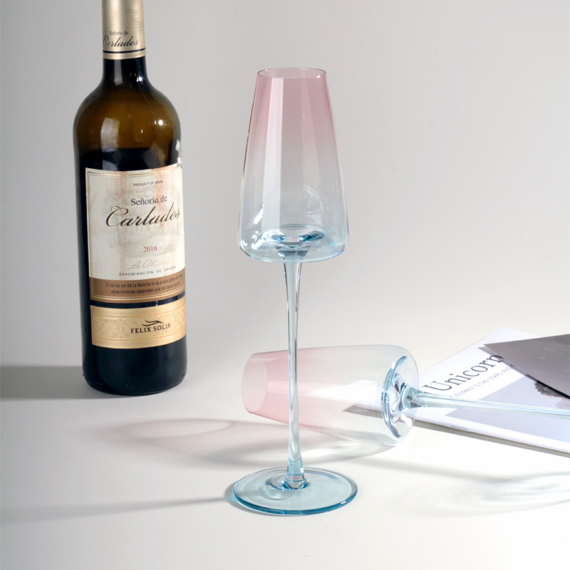 Pahar de vin roșu din cristal, cu senzație premium, picior înalt, cu gradient de culoare, pentru uz casnic, pahar creativ de șampanie