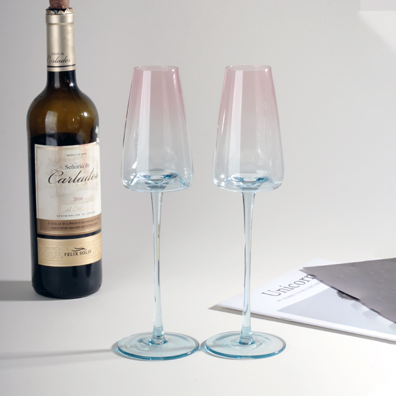 Pahar de vin roșu din cristal, cu senzație premium, picior înalt, cu gradient de culoare, pentru uz casnic, pahar creativ de șampanie