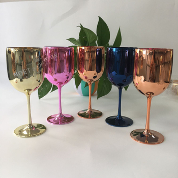 Pahar de vin Bordeaux din plastic, colorat, cu tija electroplacată, 401–500 ml