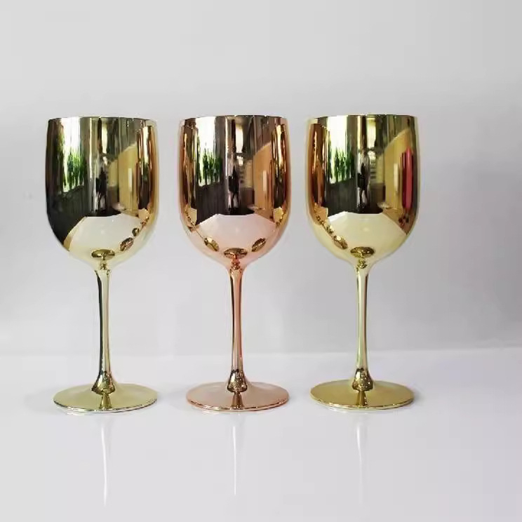 Pahar de vin Bordeaux din plastic, colorat, cu tija electroplacată, 401–500 ml
