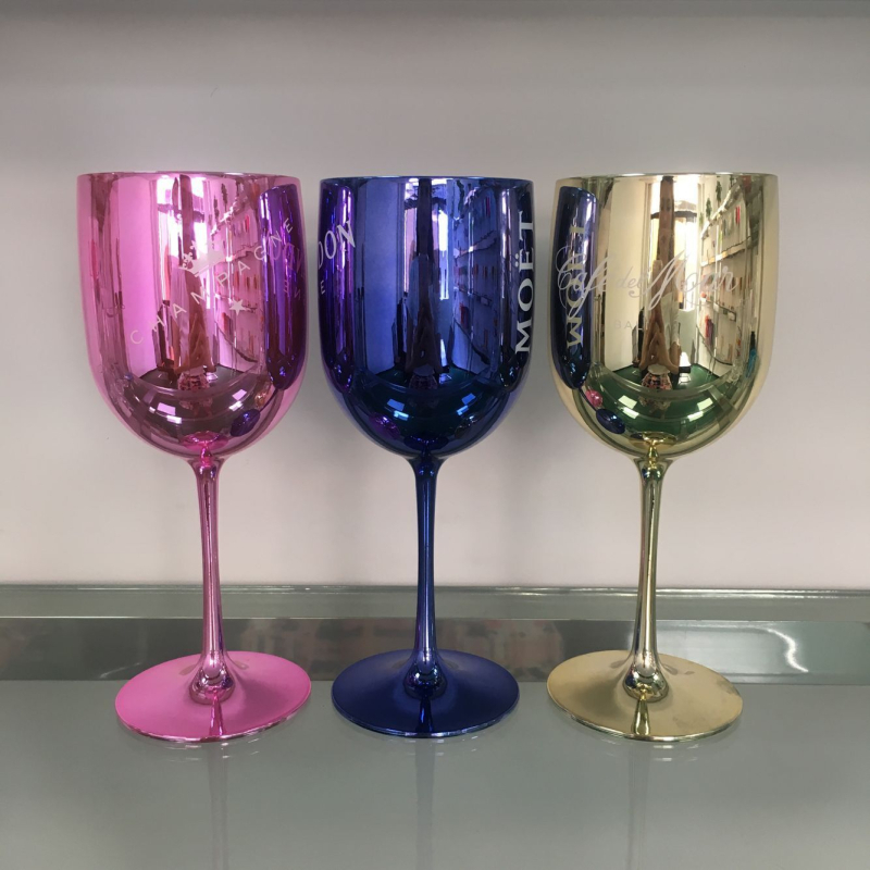 Pahar de vin Bordeaux din plastic, colorat, cu tija electroplacată, 401–500 ml