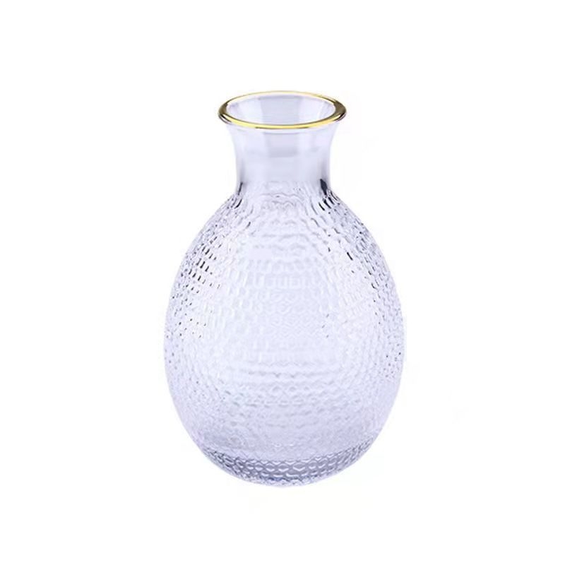 Set de sake în stil japonez, cu model ciocan, sticlă transparentă cu margine aurie, vas încălzitor și recipient pentru încălzire, 1–2 pahare mici, cutie cadou