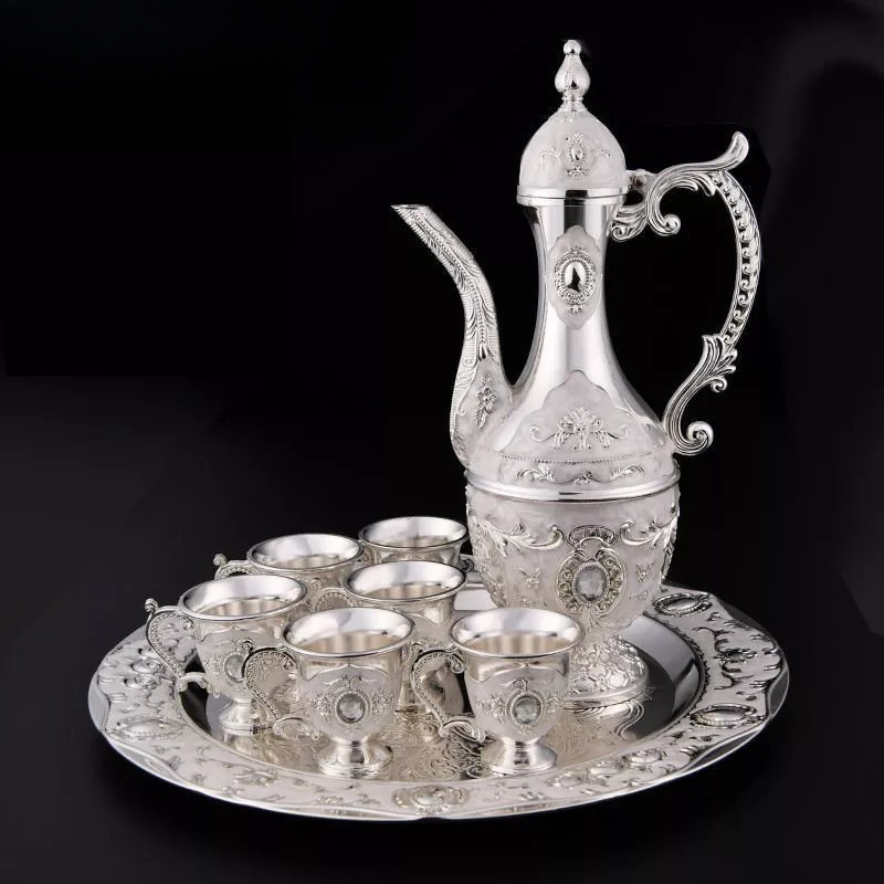 Set de băut din opt piese cu cană de argint pentru vin și pahare mici, stil clasic chinezesc, pentru uz casnic și cadou decorativ