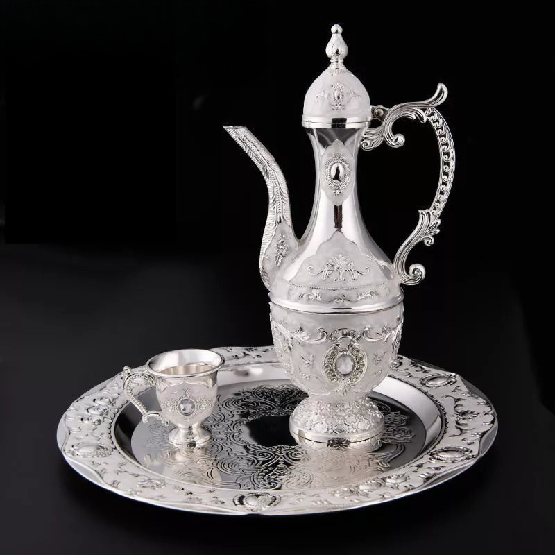Set de băut din opt piese cu cană de argint pentru vin și pahare mici, stil clasic chinezesc, pentru uz casnic și cadou decorativ