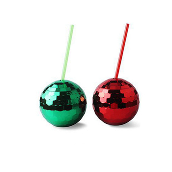 Pahar din plastic pentru apă cu design discoball și mingi strălucitoare, sferă electroplacată, pahar cu pai, stil de vin, 501–600 ml