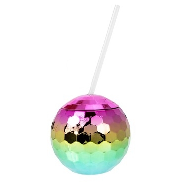 Pahar din plastic pentru apă cu design discoball și mingi strălucitoare, sferă electroplacată, pahar cu pai, stil de vin, 501–600 ml