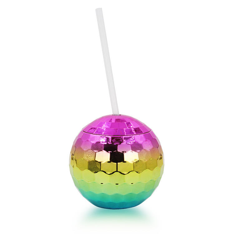 Pahar din plastic pentru apă cu design discoball și mingi strălucitoare, sferă electroplacată, pahar cu pai, stil de vin, 501–600 ml