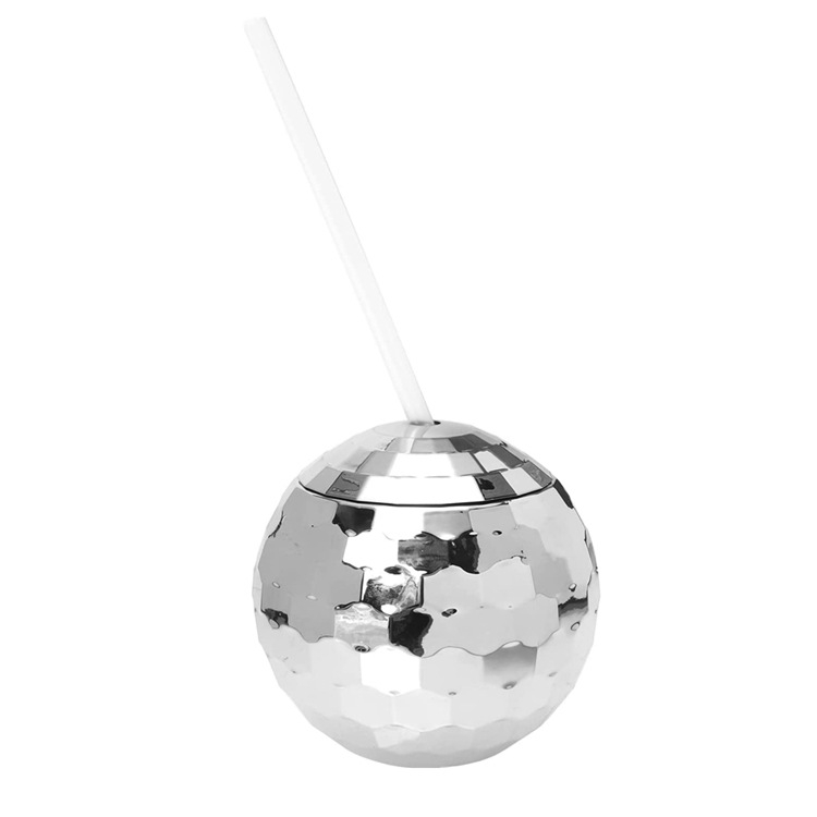 Pahar din plastic pentru apă cu design discoball și mingi strălucitoare, sferă electroplacată, pahar cu pai, stil de vin, 501–600 ml