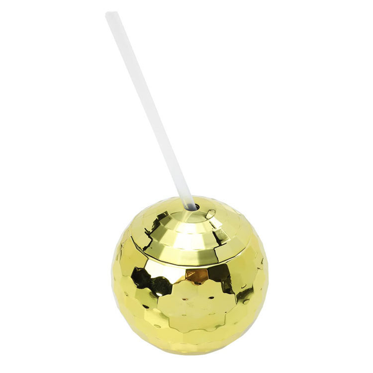 Pahar din plastic pentru apă cu design discoball și mingi strălucitoare, sferă electroplacată, pahar cu pai, stil de vin, 501–600 ml