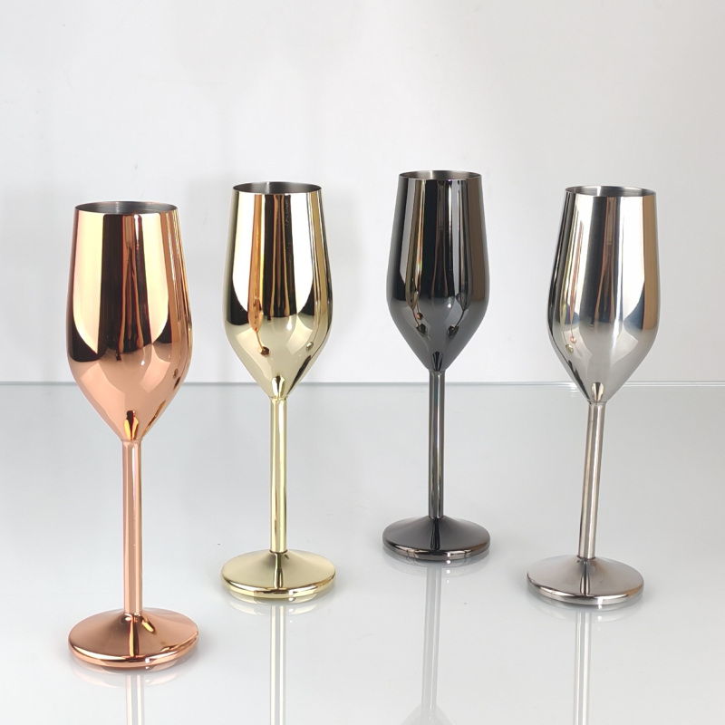 Pahar de șampanie din oțel inoxidabil 304, cu tulpă înaltă, formă de tambur, rezistent la căderi, pahar metalic pentru cocktail, uz casnic