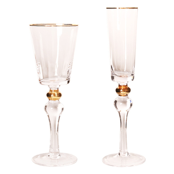 Pahar de șampanie din cristal, lucrat manual, margine cu mărgele aurii, stil ceremonial, 201–300 ml