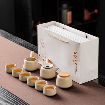 Set ceai ceramic Kung Fu pentru uz casnic — ceainic, căni, tavă de ceai absorbentă și cutie cadou
