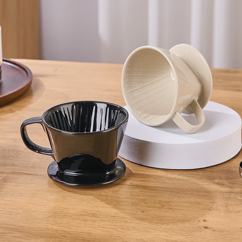 Filtru de cafea din porțelan pentru infuzie manuală, formă fan 102, filtru picurător cu trei găuri, pentru birou