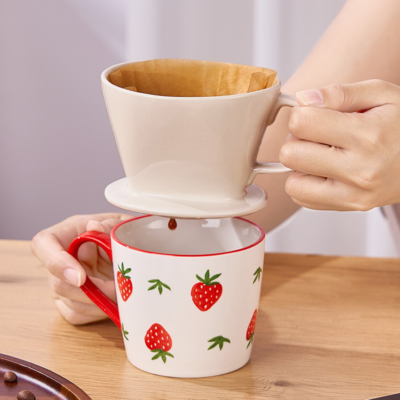 Filtru de cafea din porțelan pentru infuzie manuală, formă fan 102, filtru picurător cu trei găuri, pentru birou