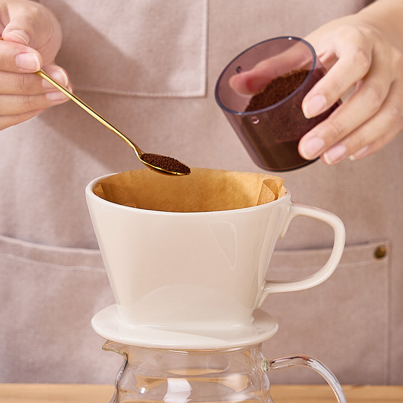 Filtru de cafea din porțelan pentru infuzie manuală, formă fan 102, filtru picurător cu trei găuri, pentru birou