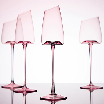 Pahare de vin roz cu margine înclinată, flamingo, cristal fără plumb, 401–500 ml, set de 2, stil modern minimalist