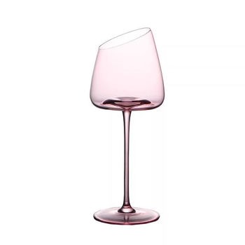 Pahare de vin roz cu margine înclinată, flamingo, cristal fără plumb, 401–500 ml, set de 2, stil modern minimalist