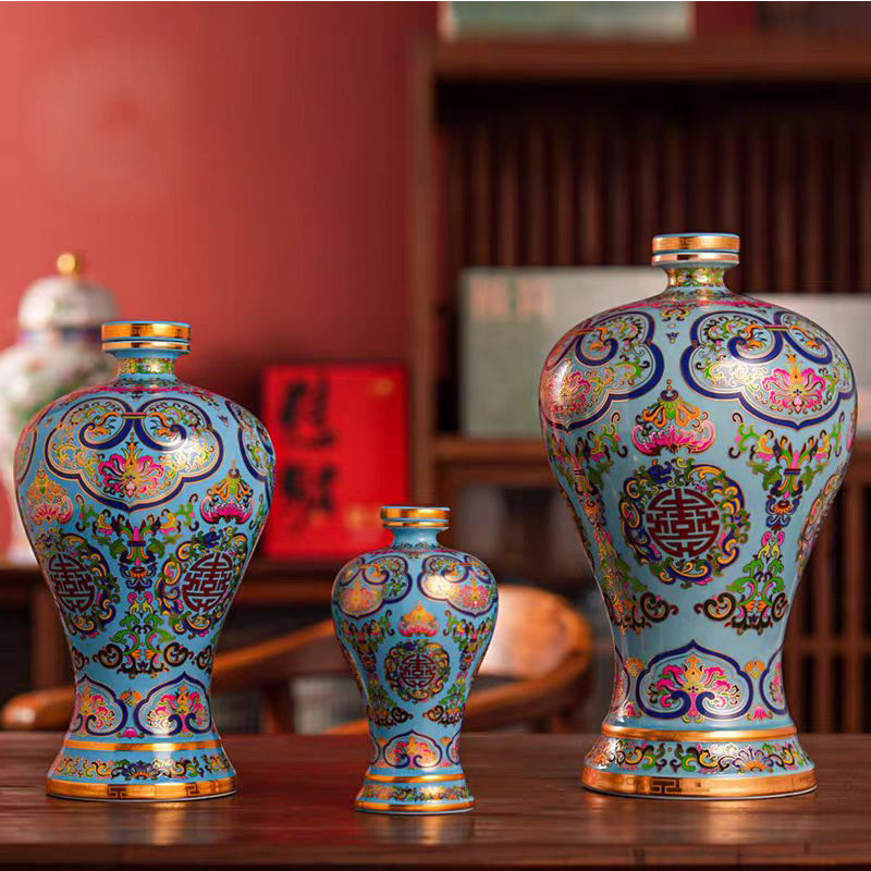 Vas de vin din porțelan Jingdezhen, cloisonné emailat, decor pentru casă
