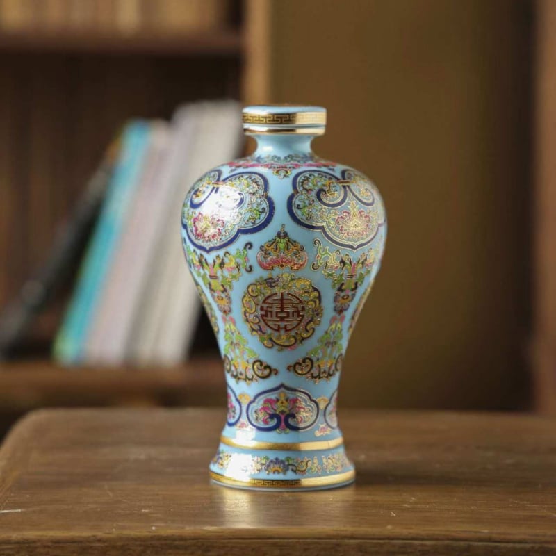 Vas de vin din porțelan Jingdezhen, cloisonné emailat, decor pentru casă