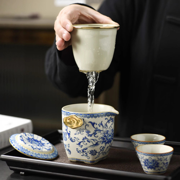 Set premium de ceai ceramic pentru călătorii, cu ceainic și cești, stil Kung Fu, portabil