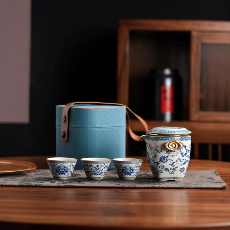 Set premium de ceai ceramic pentru călătorii, cu ceainic și cești, stil Kung Fu, portabil