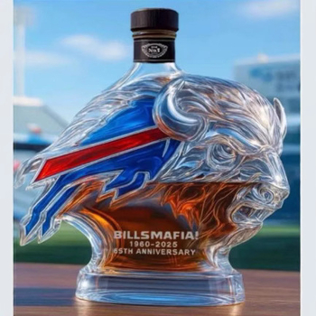 Decantor de whisky cu cap de taur, sticlă borosilicată albastră, 301–400 ml, stil modern minimalist