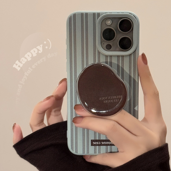 Висококачествен калъф за iPhone с райета и ретро кафява стойка
