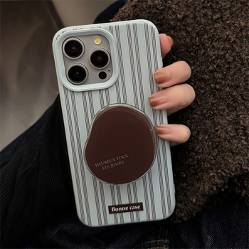 Висококачествен калъф за iPhone с райета и ретро кафява стойка