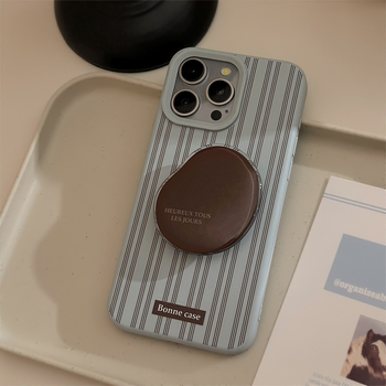 Висококачествен калъф за iPhone с райета и ретро кафява стойка