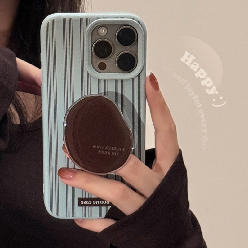 Висококачествен калъф за iPhone с райета и ретро кафява стойка