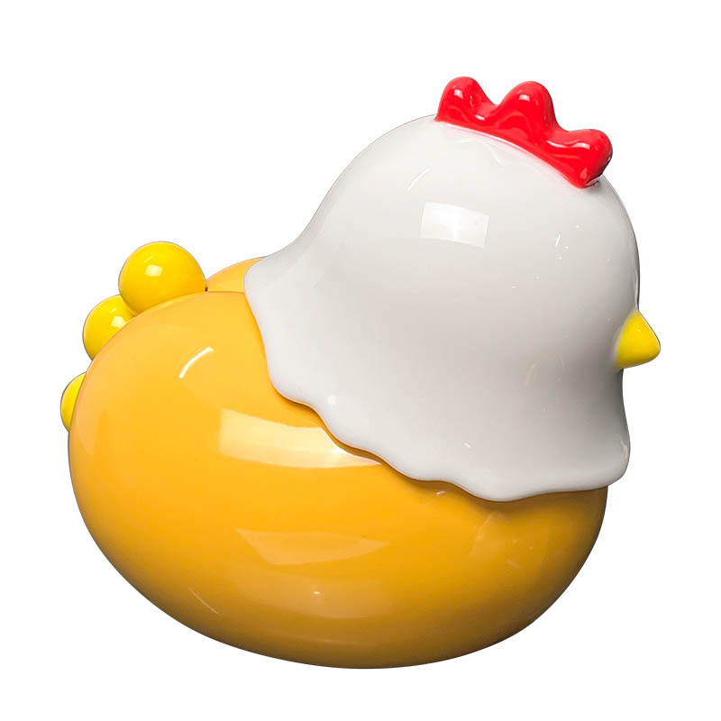 Set dublu: suport ceramic pentru scobitori și set de furculițe pentru fructe, cu design drăguț de pui