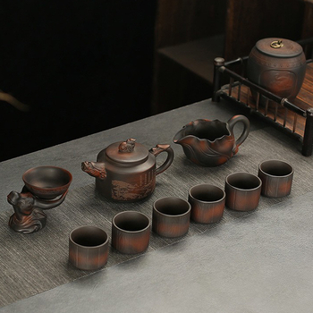 Set Kung Fu de ceai din argilă mov — ceainic ceramic cu bol acoperit, cutie cadou luxoasă