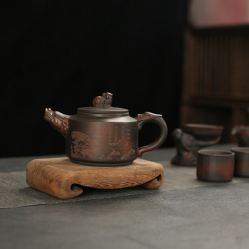 Set Kung Fu de ceai din argilă mov — ceainic ceramic cu bol acoperit, cutie cadou luxoasă