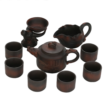 Set Kung Fu de ceai din argilă mov — ceainic ceramic cu bol acoperit, cutie cadou luxoasă