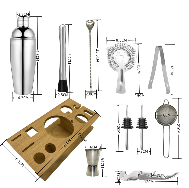 Set de 11 piese din oțel inoxidabil pentru cocktailuri – accesorii de bar
