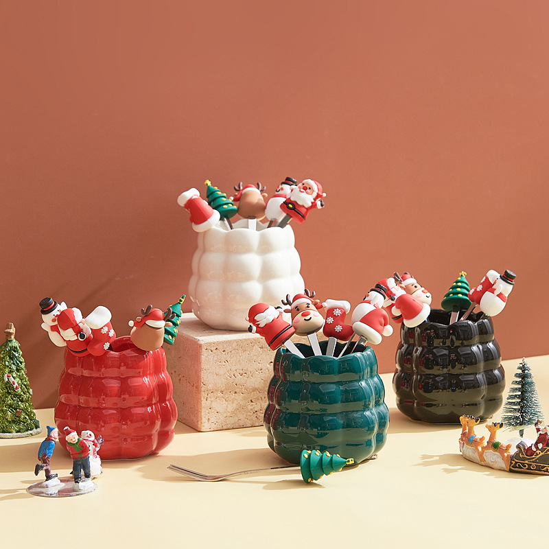 Set ceramic pentru fructe: furculițe și linguri, borcan de depozitare, decor pentru masă acasă, cadou pentru casa nouă