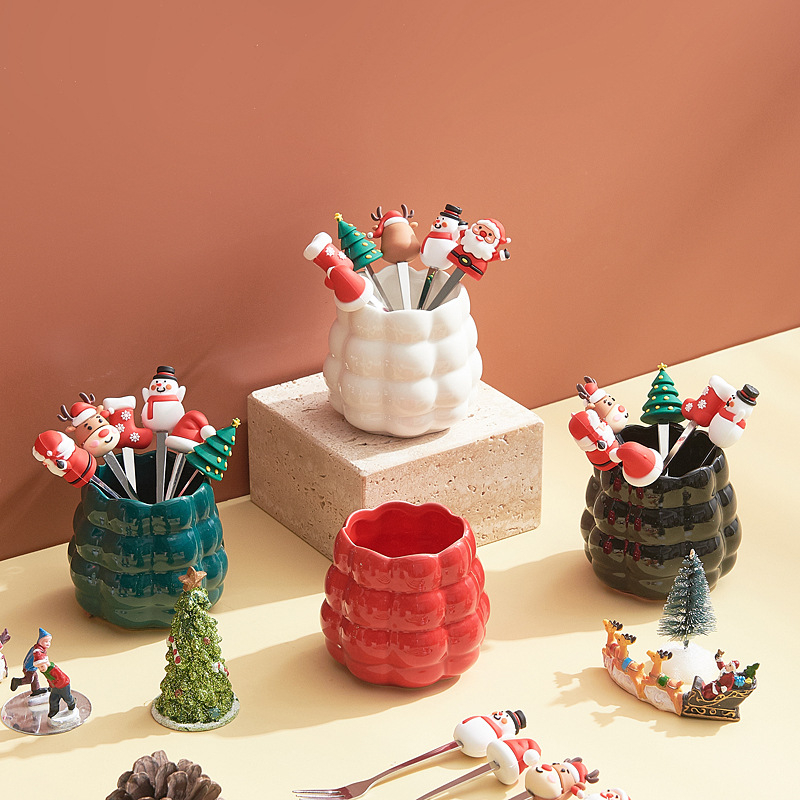 Set ceramic pentru fructe: furculițe și linguri, borcan de depozitare, decor pentru masă acasă, cadou pentru casa nouă