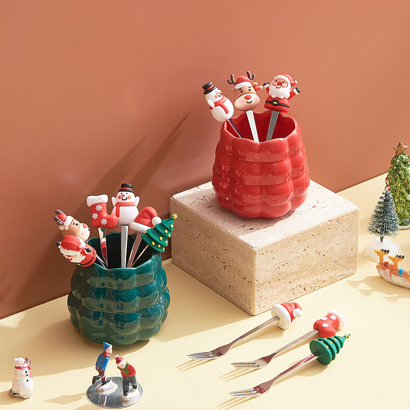 Set ceramic pentru fructe: furculițe și linguri, borcan de depozitare, decor pentru masă acasă, cadou pentru casa nouă