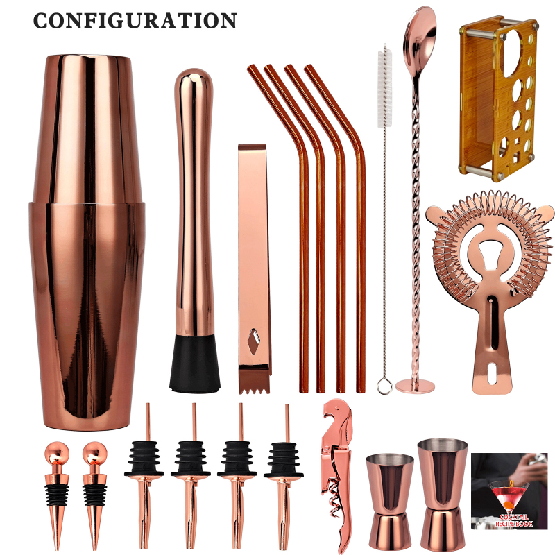 Set de 20 piese pentru bar, din acrilic, cu cadru inspirat din bambus