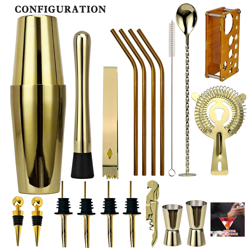 Set de 20 piese pentru bar, din acrilic, cu cadru inspirat din bambus