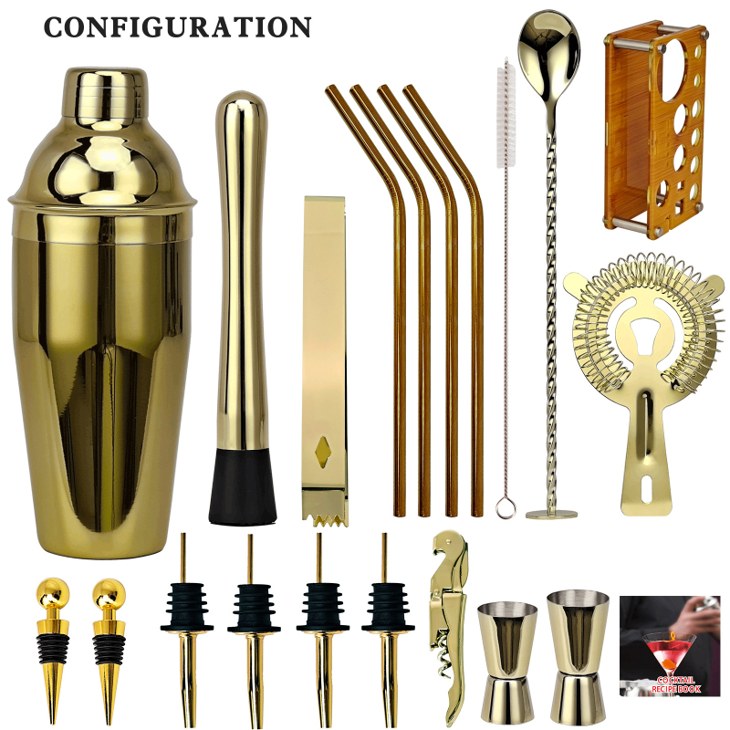 Set de 20 piese pentru bar, din acrilic, cu cadru inspirat din bambus