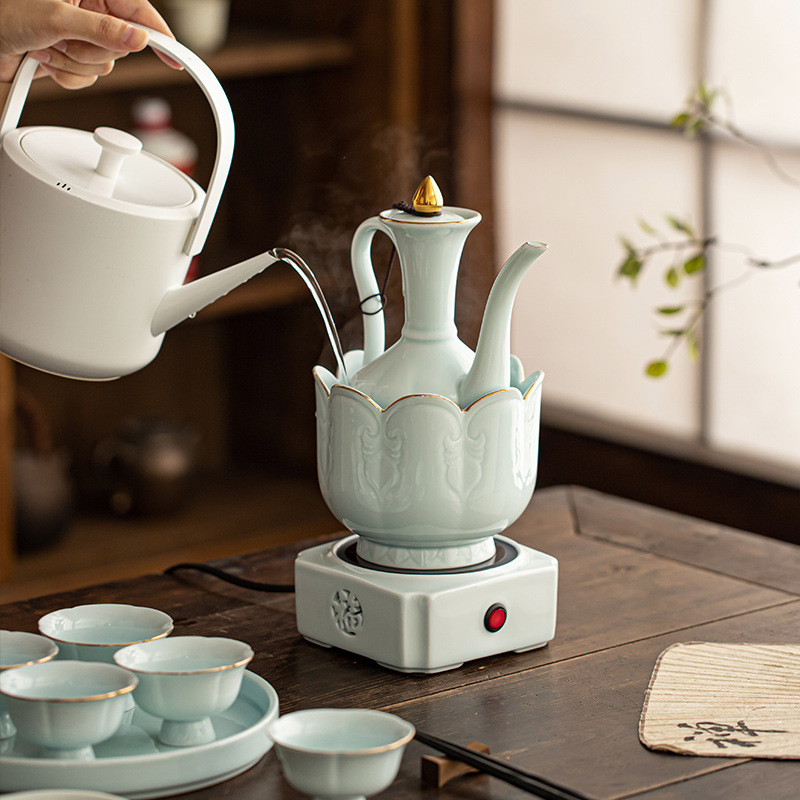 Încălzitor ceramic pentru vin, stil chinezesc, design vintage, în cutie cadou luxoasă