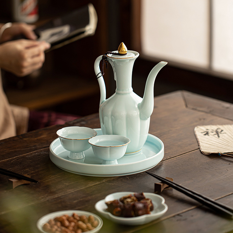 Încălzitor ceramic pentru vin, stil chinezesc, design vintage, în cutie cadou luxoasă