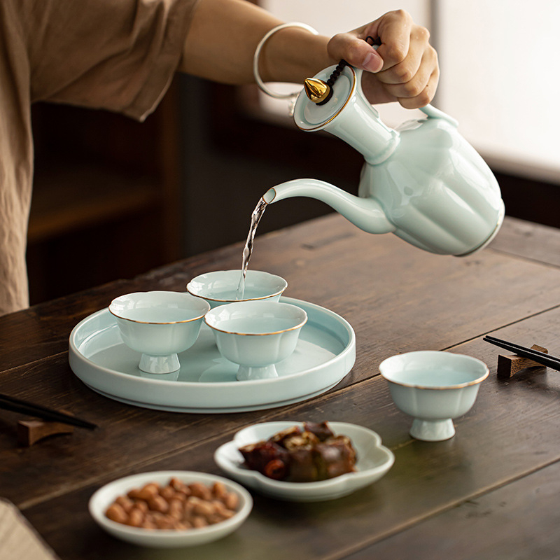 Încălzitor ceramic pentru vin, stil chinezesc, design vintage, în cutie cadou luxoasă