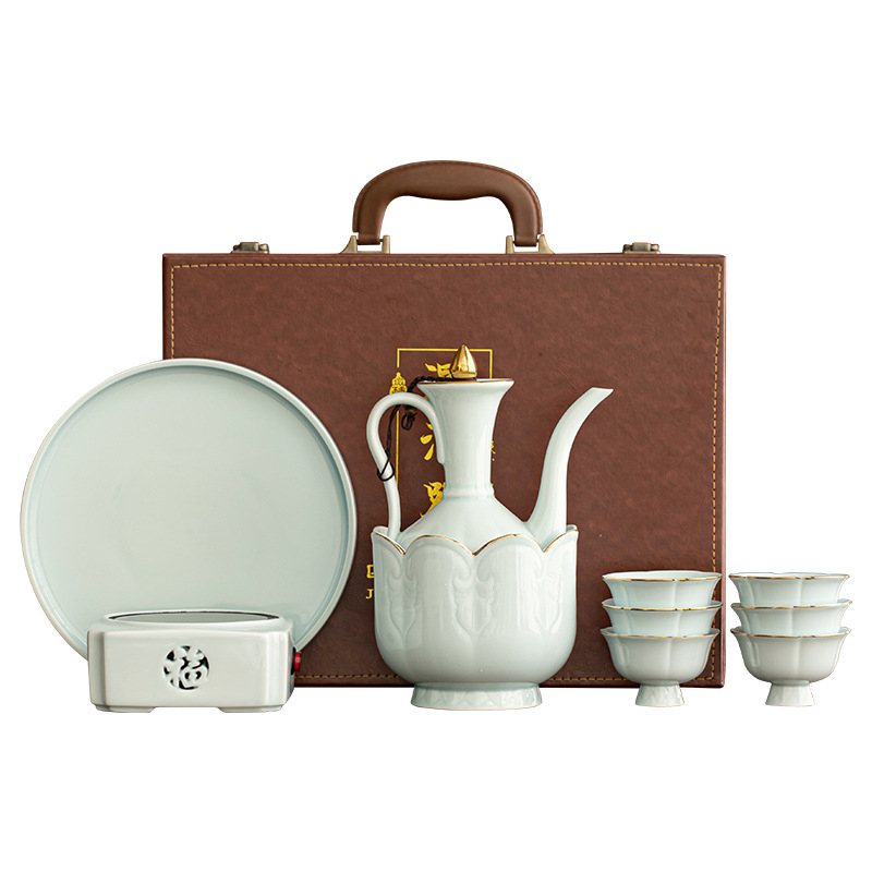 Încălzitor ceramic pentru vin, stil chinezesc, design vintage, în cutie cadou luxoasă