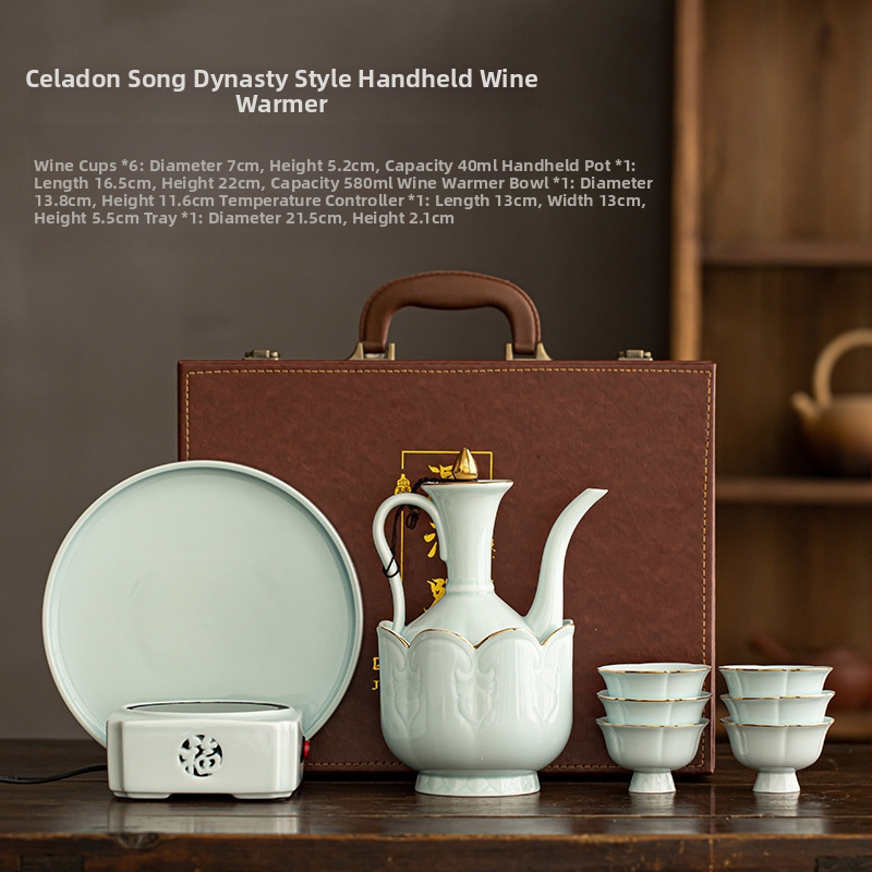 Încălzitor ceramic pentru vin, stil chinezesc, design vintage, în cutie cadou luxoasă