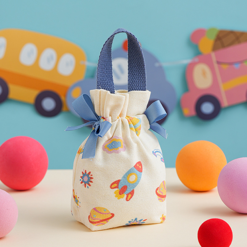 Geantă de cadou din pânză, pătrată, cu cutie de bomboane, pentru nunți și cadouri pentru copii (grădiniță și școală primară)