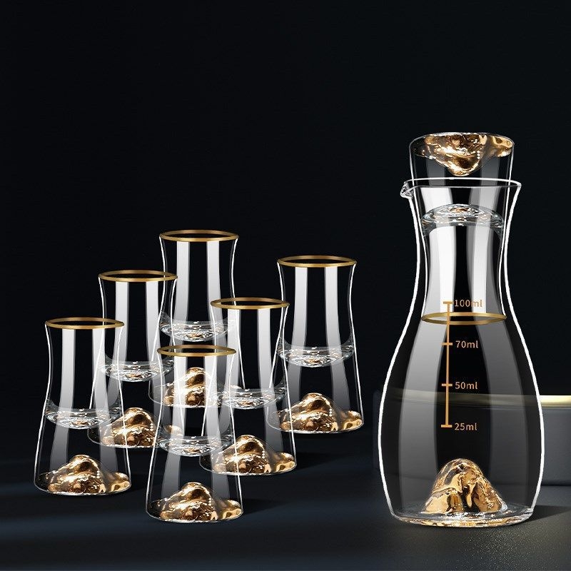 Set de pahare din cristal cu folie de aur, set de dozare pentru băuturi, capacitate 100 ml, stil național, bază aurie