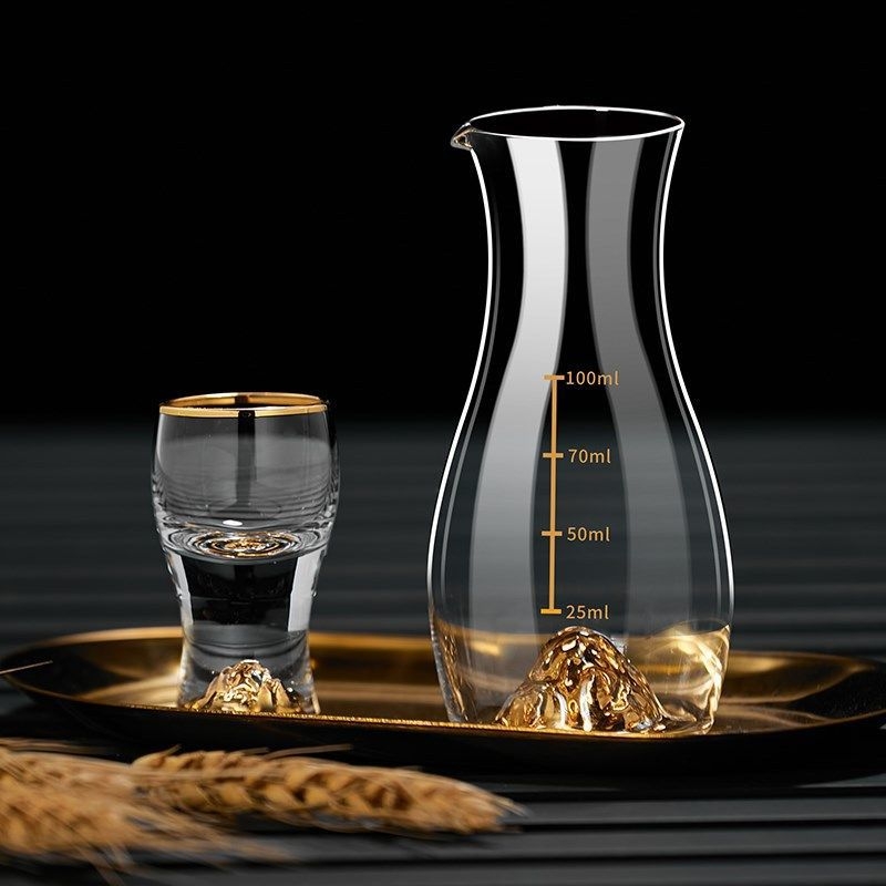 Set de pahare din cristal cu folie de aur, set de dozare pentru băuturi, capacitate 100 ml, stil național, bază aurie