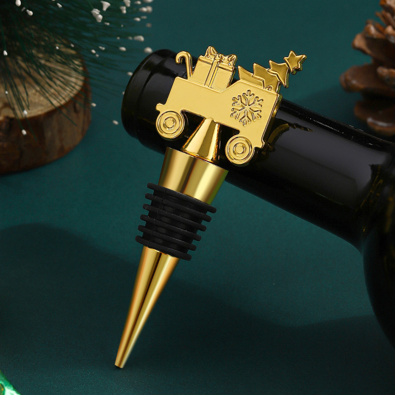 Dop pentru sticla de vin cu design elf de Crăciun într-o mașinuță – cadou de sărbători